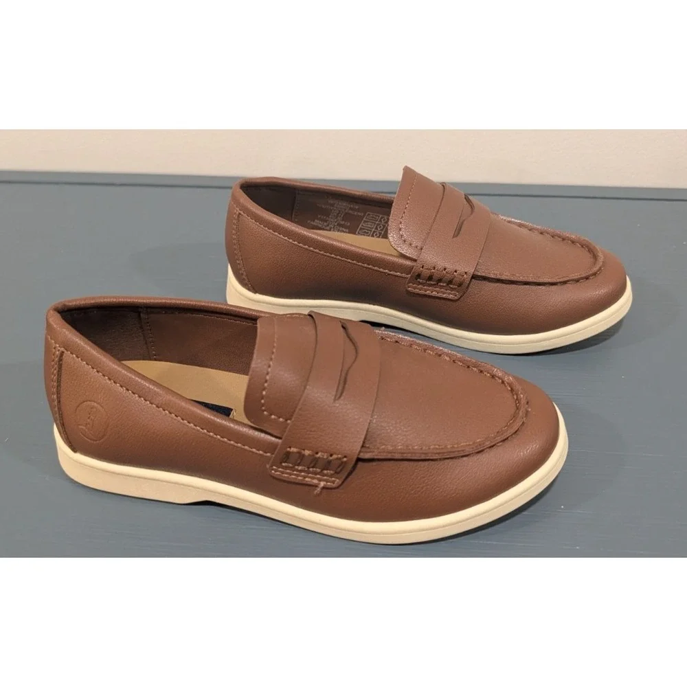 Lands End Kids Penny Loafers Brown Slip On Dress Shoes Boys Size 12 NWOB New